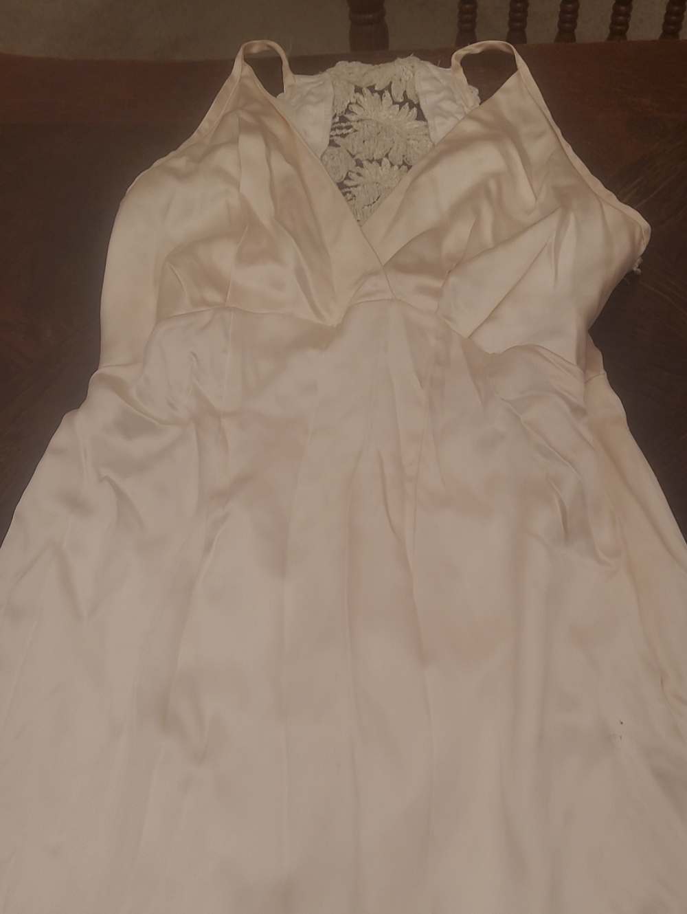 Ivory Satin Wedding Dress with Lace Back